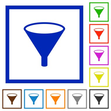 Kare kare beyaz arka plan üzerinde düz renk simgeleri huni