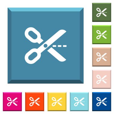 Modaya uygun çeşitli renklerde ucu keskin kare düğmeleri beyaz simgeler kesip