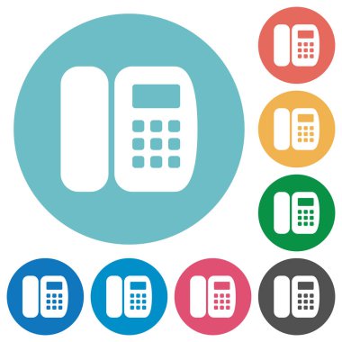 Ofis telefon düz beyaz simgeleri yuvarlak renkli arka planlar