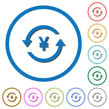 Yen geri düz renk vektör simgeleri ile yuvarlak özetliyor gölgelerde beyaz zemin üzerine ödemek.