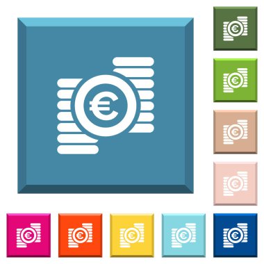 Beyaz simgeleri çeşitli moda renklerde ucu keskin kare düğmeleri Euro paralar