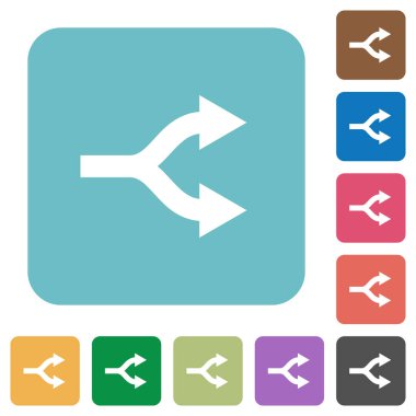 Oklar beyaz düz simgeler yuvarlak renkli kare arka planlar üzerinde bölme