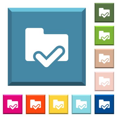 Klasör ok beyaz simgeleri çeşitli moda renklerde ucu keskin kare düğmeleri