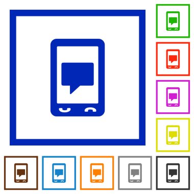 Mobil sohbet düz renk simgeleri beyaz arka plan üzerinde kare kare