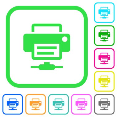 Ağ yazıcı canlı renkli düz simgeleri beyaz arka plan üzerinde eğri sınırları içinde