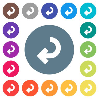 Düz beyaz ok simgelerini yuvarlak renkli arka planlar üzerinde geri. 17 arka plan renk değişimleri dahil.