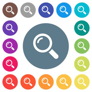 Yuvarlak renkli arka planlar tek Büyüteç düz beyaz simgeleri. 17 arka plan renk değişimleri dahil.