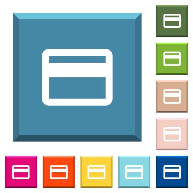 Tek kredi kartı beyaz simgeleri çeşitli moda renklerde ucu keskin kare düğmeleri