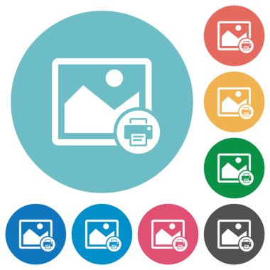 Görüntü düz beyaz simgeler yuvarlak renkli arka planlar üzerinde baskı