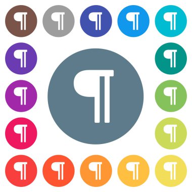 Metin paragraf düz beyaz simgeleri yuvarlak renkli arka planlar. 17 arka plan renk değişimleri dahil.