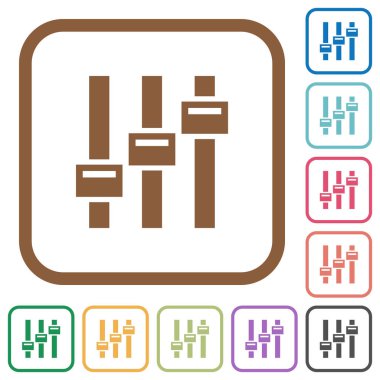 Yuvarlak renkli kare kare beyaz arka plan üzerinde basit simgeleri ayarlamak