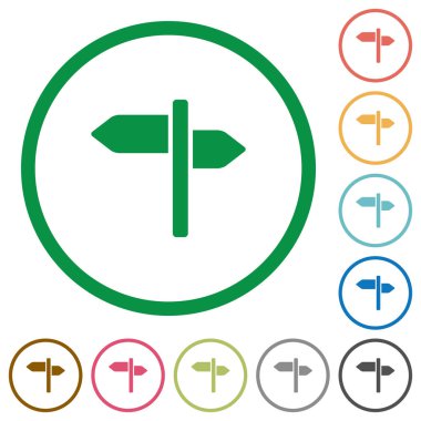 Beyaz arka plan üzerinde anahatları tabelasını düz renk simgeleri yuvarlak