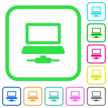 Beyaz arka plan üzerinde eğri sınırları ağ bilgisayarı canlı renkli düz simgeler