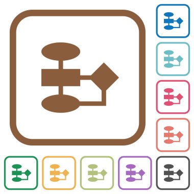 Akış çizelgesi basit simgeler renkli kare kare beyaz arka plan üzerinde yuvarlak