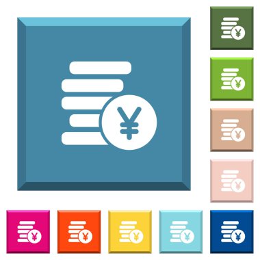 Yen Beyaz simgeleri çeşitli moda renklerde ucu keskin kare düğmeleri paralar