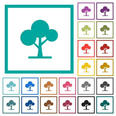 Dörtgen Bölümlü kare beyaz arka plan üzerinde ile yapraklı ağaç düz renk simgeleri