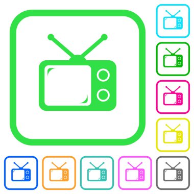 Beyaz arka plan üzerinde eğri sınırları Vintage retro televizyon canlı renkli düz simgeler