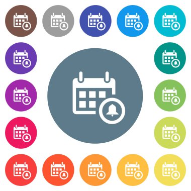 Takvim alarm düz beyaz simgeleri yuvarlak renkli arka planlar. 17 arka plan renk değişimleri dahil.