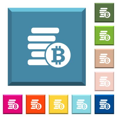 Bitcoins simgeleri çeşitli moda renklerde ucu keskin kare düğmeleri beyaz