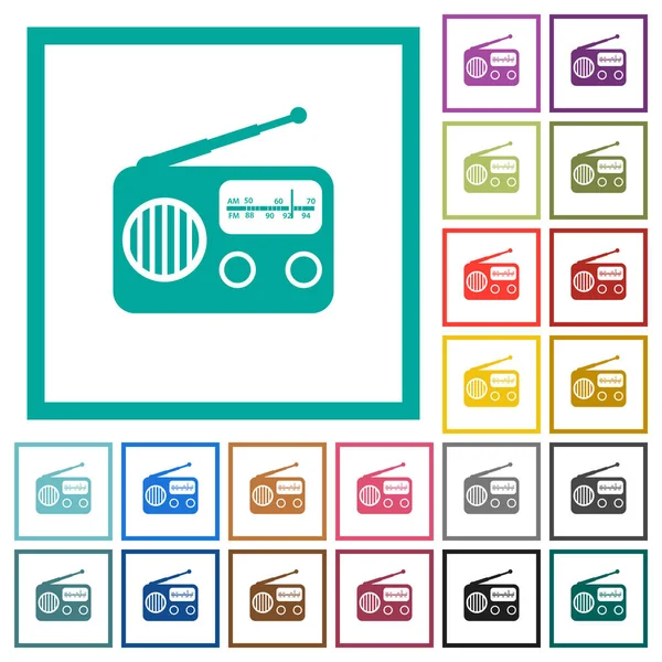 Vintage Retro Radio Iconos Color Plano Con Marcos Cuadrante Sobre — Vector de stock