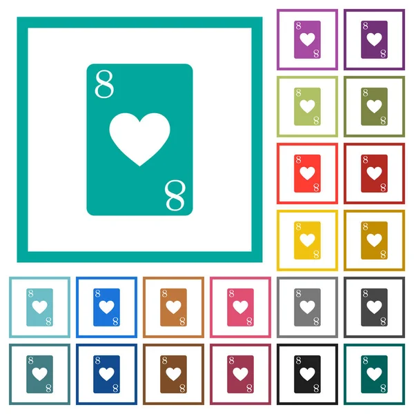 Acht Der Herzen Karte Flache Farb Symbole Mit Quadrantenrahmen Auf — Stockvektor