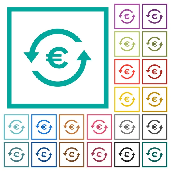 Euro Pagar Iconos Color Plano Con Marcos Cuadrante Sobre Fondo — Archivo Imágenes Vectoriales