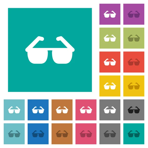 Gafas Sol Multicolores Iconos Planos Sobre Fondos Cuadrados Lisos Incluidas — Vector de stock