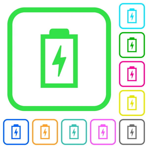 Batterie Mit Energiesymbol Lebhafte Farbige Flache Symbole Gebogenen Rändern Auf — Stockvektor