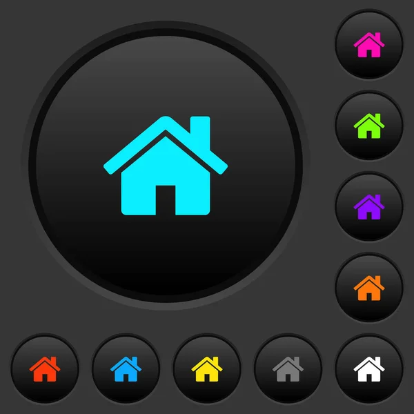 Home Dark Push Buttons Vivid Color Icons Dark Grey Background — Stock Vector