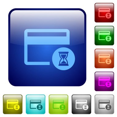 Kredi kartı işlemi yuvarlak kare renkli parlak düğme içinde ilerleme Icons ayarla