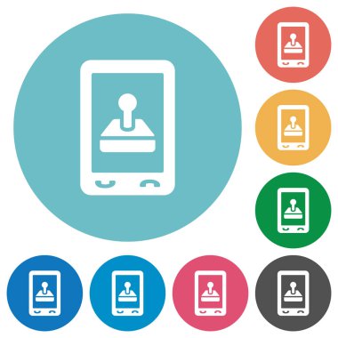 Yuvarlak renkli arka planlar üzerinde düz beyaz simgeler oyun cep