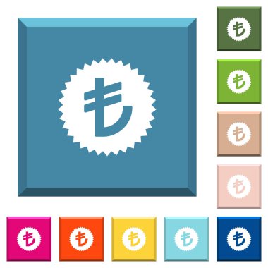 Geri ödeme Lirası garanti etiketi beyaz simgeleri çeşitli moda renklerde ucu keskin kare düğmeleri