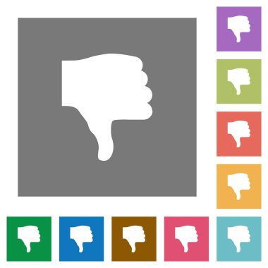 Başparmak aşağı basit renkli kare arka planlar üzerinde düz simgeler