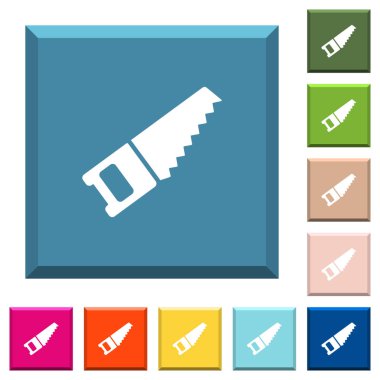 Modaya uygun çeşitli renklerde ucu keskin kare düğmeleri beyaz simgeler eli gördü