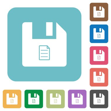 Dosya özellikleri beyaz düz simgeler renk üzerinde yuvarlak kare arka planlar