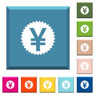 Yen sticker beyaz simgeleri çeşitli moda renklerde ucu keskin kare düğmeleri