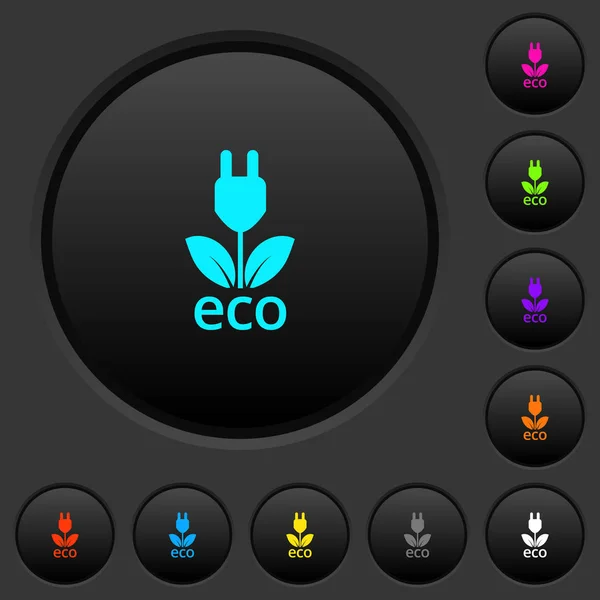 Eco Energia Ciemne Przyciski Ikonami Żywy Kolor Ciemny Szary Tło — Wektor stockowy