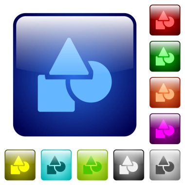 Yuvarlatılmış kare renk parlak düğme kümesi simgeleri temel geometrik şekiller