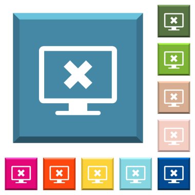 Ekran ayarları beyaz simgeleri çeşitli moda renklerde ucu keskin kare düğmeleri iptal