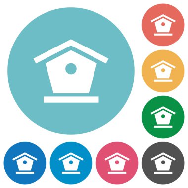 Yuvarlak renkli arka planlar üzerinde kuş besleyici düz beyaz simgeler