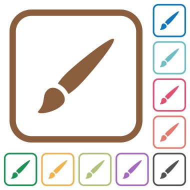 Kare kare beyaz arka plan üzerinde renkli fırça basit simgeler yuvarlak