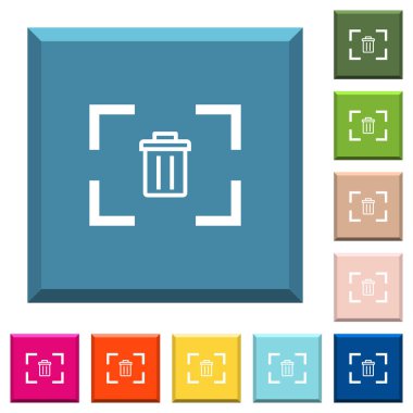 Kamera beyaz simgeleri çeşitli moda renklerde ucu keskin kare düğmelerindeki resmi silme