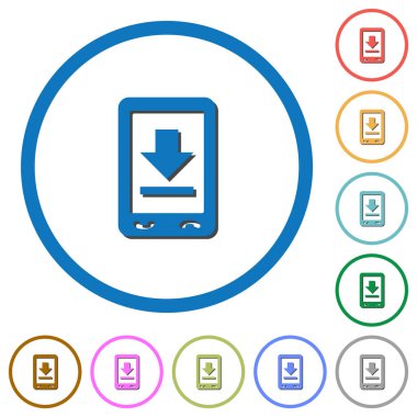 Beyaz arka plan üzerinde yuvarlak özetliyor gölgelerde ile hareket eden download düz renk vektör simgeler