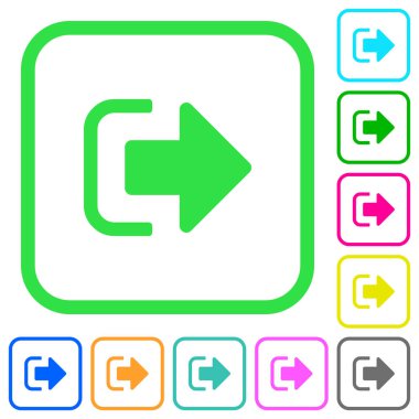 Beyaz arka plan üzerinde eğri sınırları içinde canlı renkli düz simgeler dışarı oturum