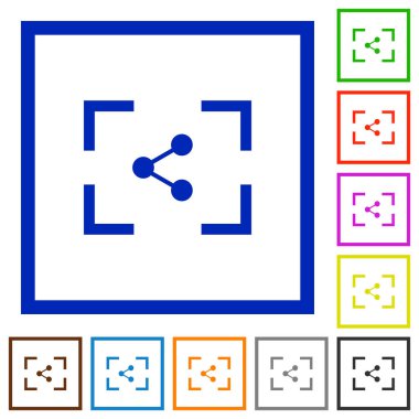 Kamera paylaşım görüntü düz renk simgeleri beyaz arka plan üzerinde kare kare