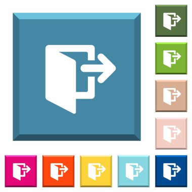 Çıkış beyaz simgeleri çeşitli moda renklerde ucu keskin kare düğmeleri