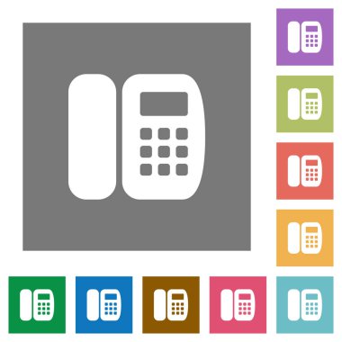 Ofis telefon düz simgeler basit renkli kare arka planlar üzerinde