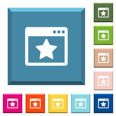 Favori uygulama beyaz simgeleri çeşitli moda renklerde ucu keskin kare düğmeleri