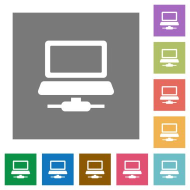 Basit ağ bilgisayar düz simgeleri kare arka planlar renk