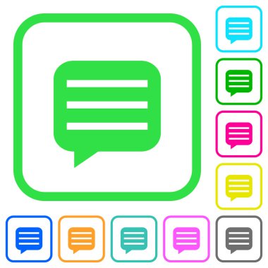 Beyaz arka plan üzerinde eğri kenarlıkları satırları canlı renkli düz simgeler içeren ileti kutusu